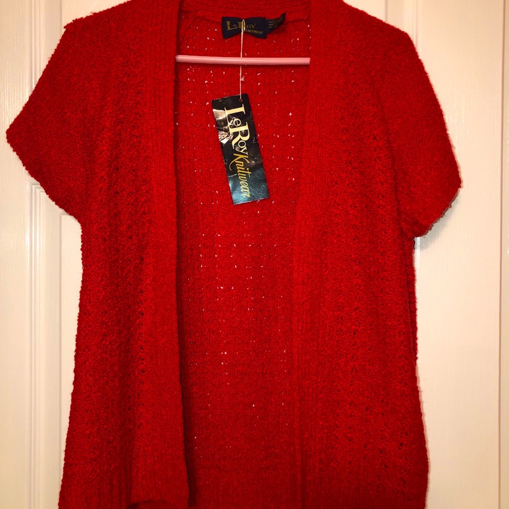 Short Sleeve Red Cardigan - Size XL NWT